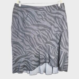 Sandro Asymmetrical Ruffle Hem Skirt 14 Gray Animal Print Stretch Abstract